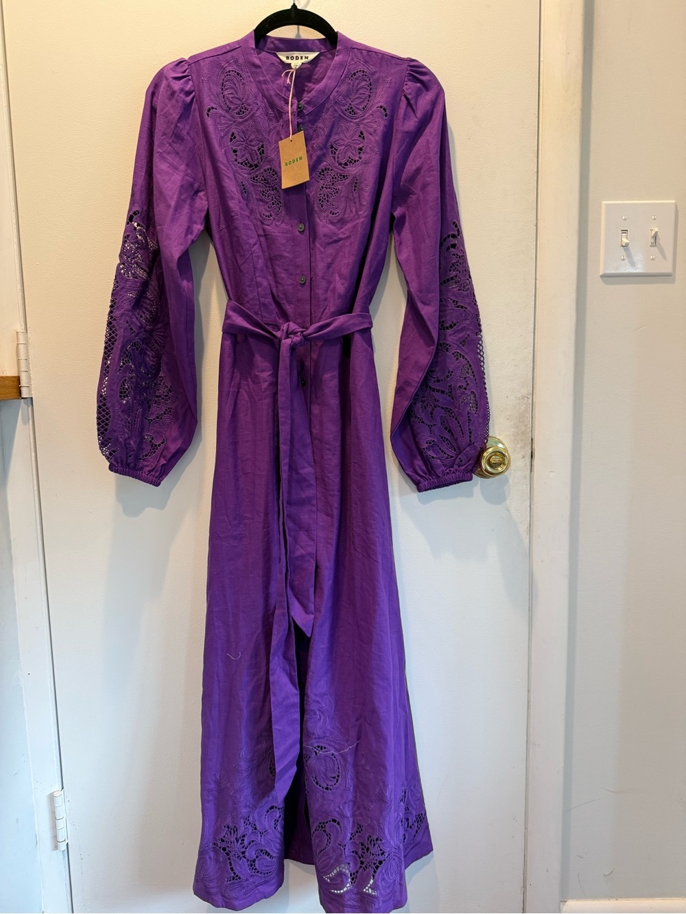 Boden Purple Embroidered Button-Front Dress
